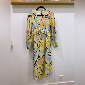 Colourful Midi Dress Long Sleeve Size S